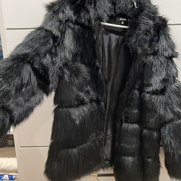 black faux fur pelted coat